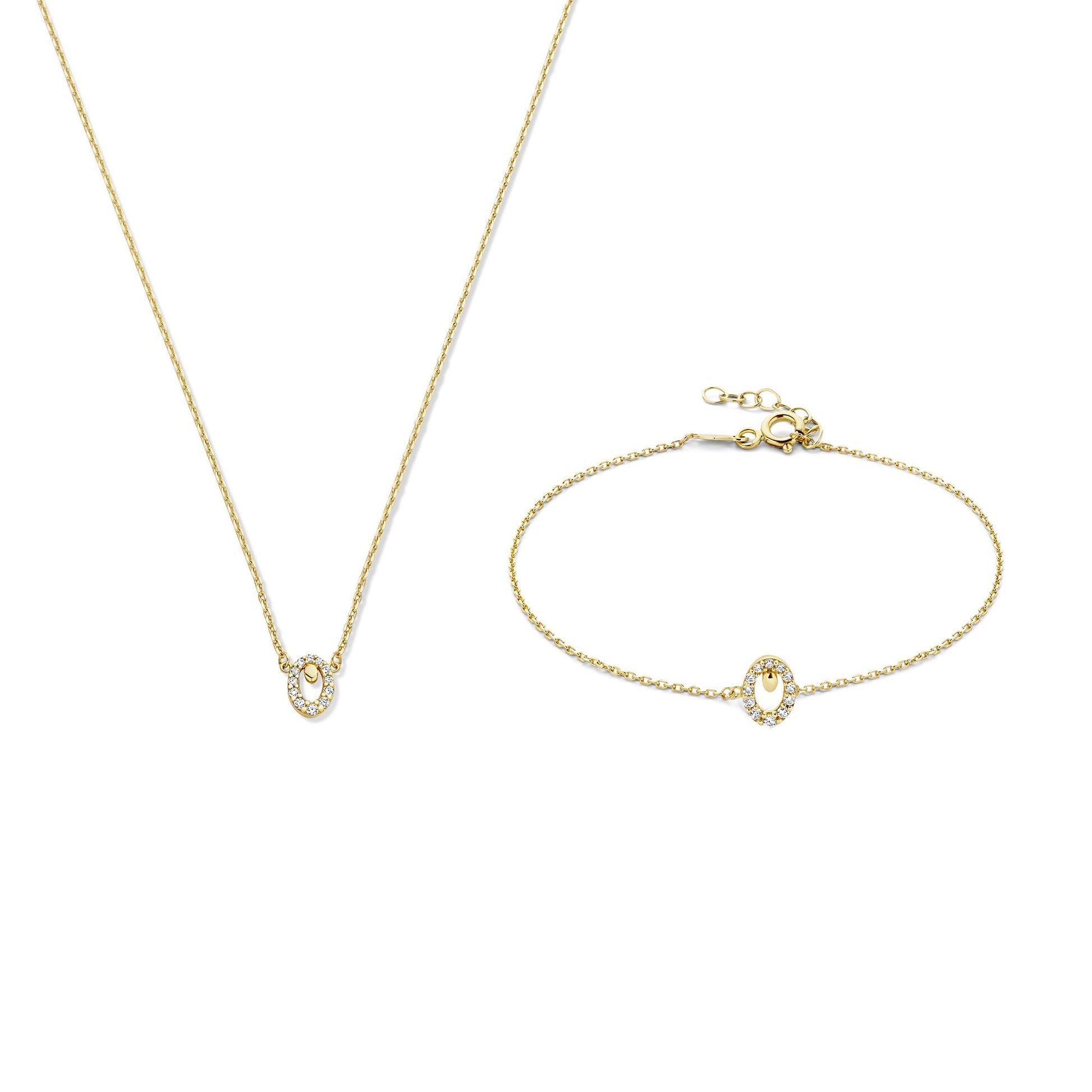 Regalo d'Amore 9 karat gold necklace and bracelet gift set with zirconia stones - Beloro jewels