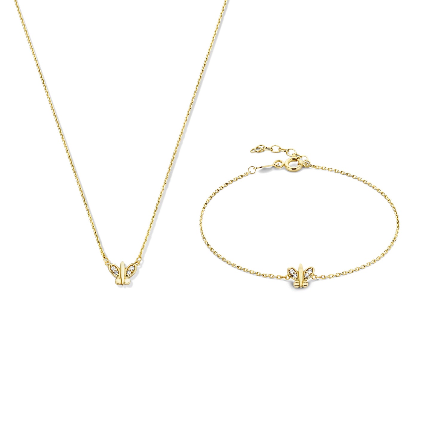Regalo d'Amore 9 karat gold necklace and bracelet gift set with zirconia stones - Beloro jewels