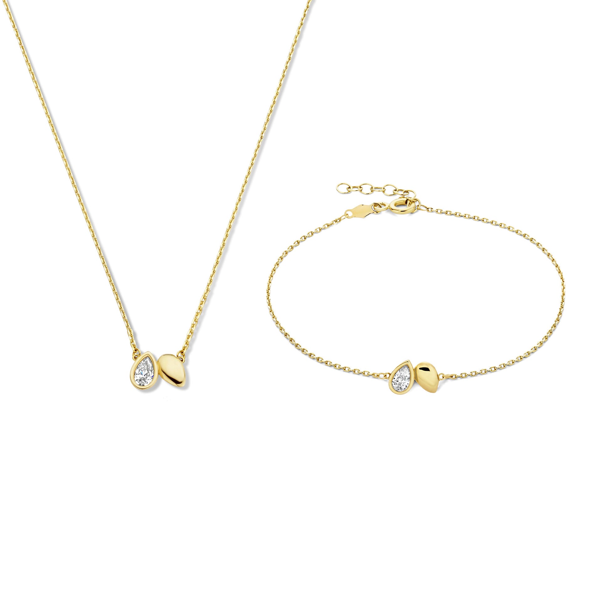 Regalo d'Amore 9 karat gold necklace and bracelet gift set with zirconia stones - Beloro jewels