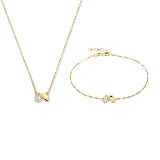 Regalo d'Amore 9 karat gold necklace and bracelet gift set with zirconia stones - Beloro jewels