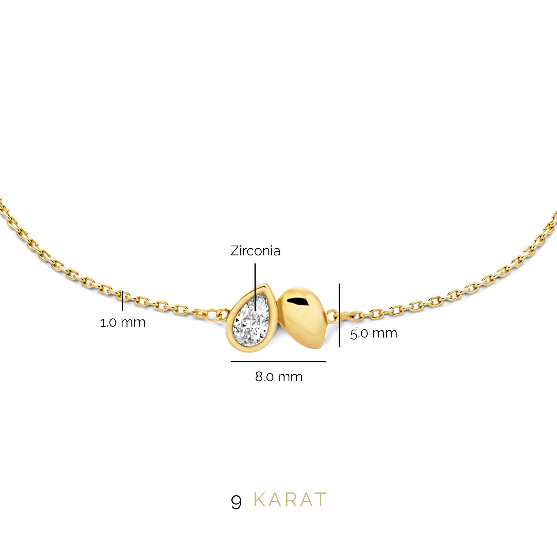 Regalo d'Amore 9 karat gold necklace and bracelet gift set with zirconia stones - Beloro jewels